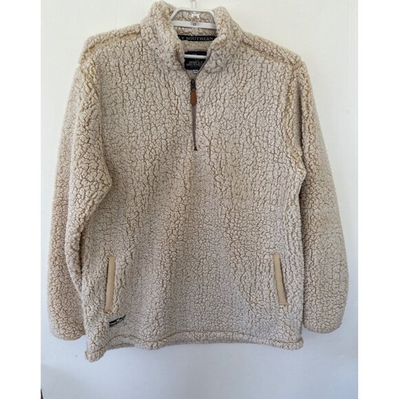Simply Southern XXL Beige Sherpa Quarter-Zip Pullover Faux Fur/Polyester Cozy - Picture 1 of 5